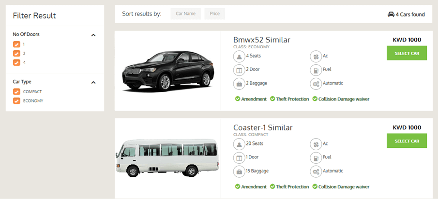 Interface of Car Rental System